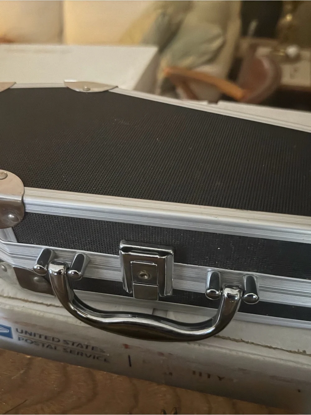 Vintage Professional Black Aluminum Coffin Box Case with Chrome Handle